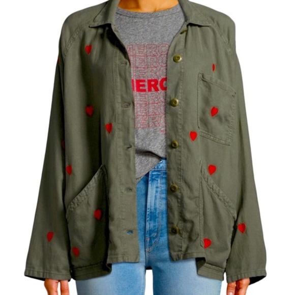 THE GREAT. Olive Utility Jacket with Red Accents - Picture 1 of 6